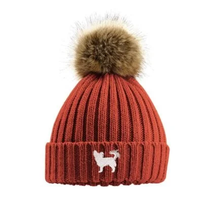 Chihuahua Owner Gift Clothing Gifts, Faux Fur Pom Pom Chunky Knit Super Soft Unisex Embroidered Beanie From The House Of Dog. - Image 5