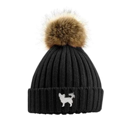 Chihuahua Owner Gift Clothing Gifts, Faux Fur Pom Pom Chunky Knit Super Soft Unisex Embroidered Beanie From The House Of Dog. - Image 8