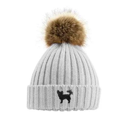 Chihuahua Owner Gift Clothing Gifts, Faux Fur Pom Pom Chunky Knit Super Soft Unisex Embroidered Beanie From The House Of Dog. - Image 9
