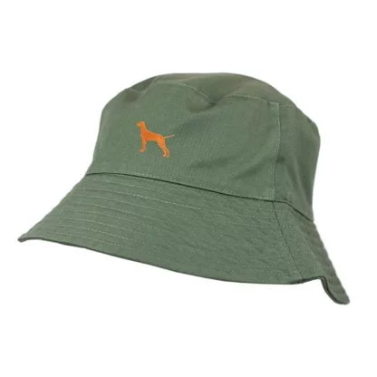 Hungarian Vizsla Clothing Gifts. 100% Washed Chino Cotton Embroidered Bucket Sun Hat With White Cotton Lining From The House Of Dog. - Image 2