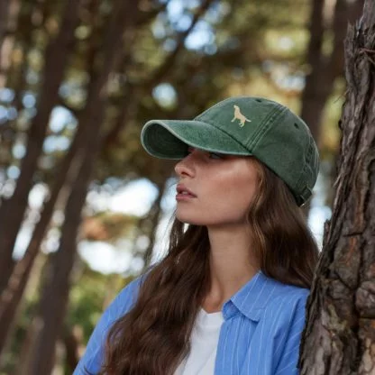 Golden Yellow Labrador Owner Gift. Distressed Vintage Washed 100% Heavyweight Brushed Cotton Embroidered 6 Panel Low Profile Baseball Cap - Image 2