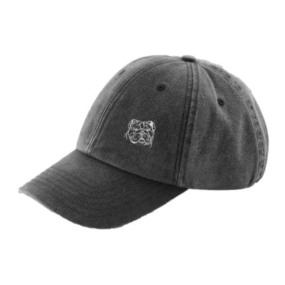 The House Of Dog: English Bulldog Owner Gift. Distressed Vintage Washed 100% Heavyweight Brushed Cotton Embroidered Low Profile Baseball Cap - Image 2