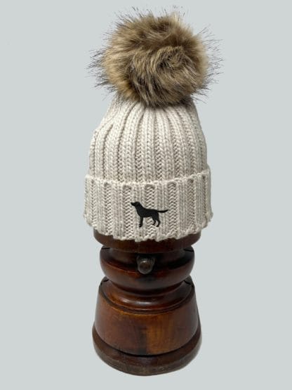 Black Labrador Owner Clothing Gifts, Faux Fur Pom Pom Chunky Knit Super Soft Unisex Embroidered Beanie From The House Of Dog. - Image 3