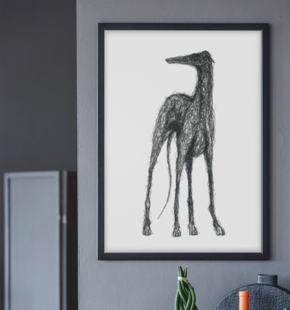 Greyhound Lurcher Sighthound Owner Gift Printed High Quality Dog Art Print. Standing Hound.