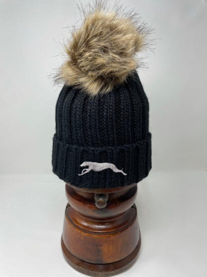 Greyhound, Lurcher, Deerhound Owner Clothing Gifts, Faux Fur Pom Pom Chunky Knit Super Soft Unisex Embroidered Beanie. - Image 4