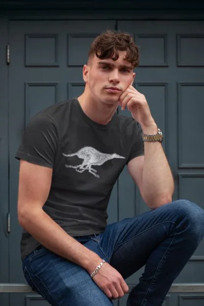 Running Greyhound Lurcher Whippet Sighthound Owner Clothing Gift Printed Heavyweight Organic Cotton T-shirt Gift From The House Of Dog.