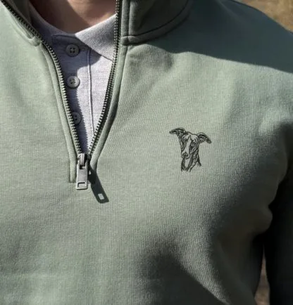 Whippet Italian Greyhound Clothing Gifts Embroidered Unisex Eco-Friendly 1/4 Zip High Neck Heavyweight Sweatshirt From The House Of Dog. - Image 2