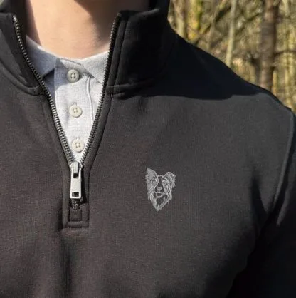 Border Collie Sheepdog Clothing Gifts Embroidered Unisex Eco-Friendly 1/4 Zip High Neck Heavyweight Sweatshirt From The House Of Dog. - Image 2