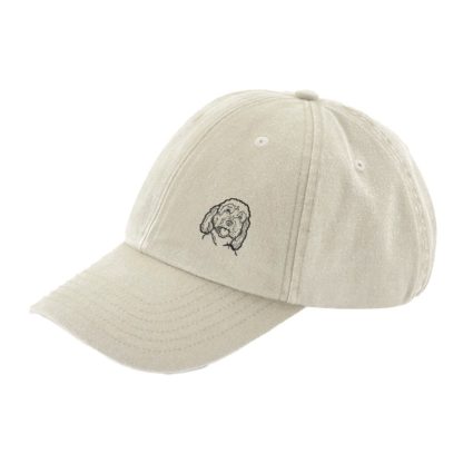 The House Of Dog: Cockapoo Owner Gift. Distressed Vintage Washed 100% Heavyweight Brushed Cotton Embroidered Low Profile Baseball Cap.
