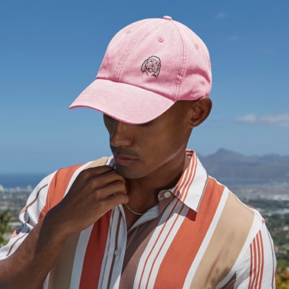 The House Of Dog: Cockapoo Owner Gift. Distressed Vintage Washed 100% Heavyweight Brushed Cotton Embroidered Low Profile Baseball Cap. - Image 2