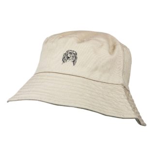 English Springer Spaniel Owner Clothing Gifts. 100% Washed Chino Cotton Embroidered Bucket Sun Hat With Cotton Lining From The House Of Dog.