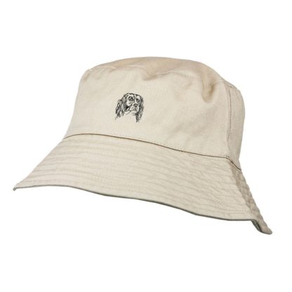 English Springer Spaniel Owner Clothing Gifts. 100% Washed Chino Cotton Embroidered Bucket Sun Hat With Cotton Lining From The House Of Dog.