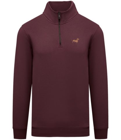 Dachshund doxie sausage dog clothing gifts embroidered unisex eco-friendly 1/4 zip high neck heavyweight sweatshirt from the house of dog. - Image 6