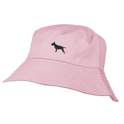 Bull Terrier Owner Clothing Gifts. 100% Washed Chino Cotton Embroidered Bucket Sun Hat With White Cotton Lining From The House Of Dog.