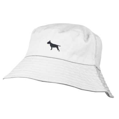Bull Terrier Owner Clothing Gifts. 100% Washed Chino Cotton Embroidered Bucket Sun Hat With White Cotton Lining From The House Of Dog. - Image 5