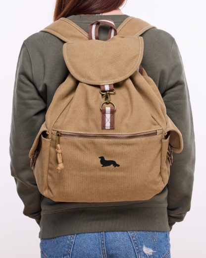 Long Haired Dachshund Sausage Dog Gifts Embroidered Vintage Retro Style Canvas Back Pack. A Unique Product From The House Of Dog. - Image 3