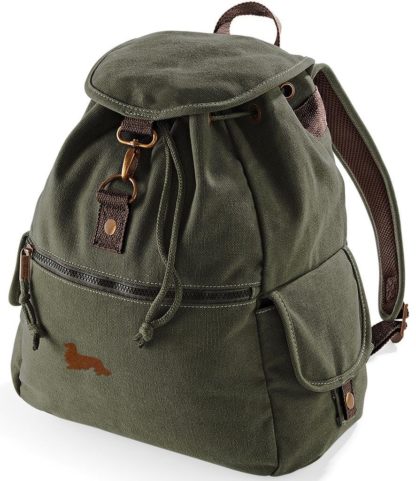 Long Haired Dachshund Sausage Dog Gifts Embroidered Vintage Retro Style Canvas Back Pack. A Unique Product From The House Of Dog. - Image 4