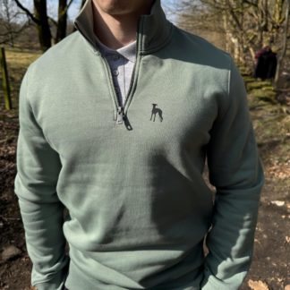 Whippet Lurcher Clothing Gifts Embroidered Unisex Eco-Friendly 1/4 Zip High Neck Heavyweight Sweatshirt From The House Of Dog.