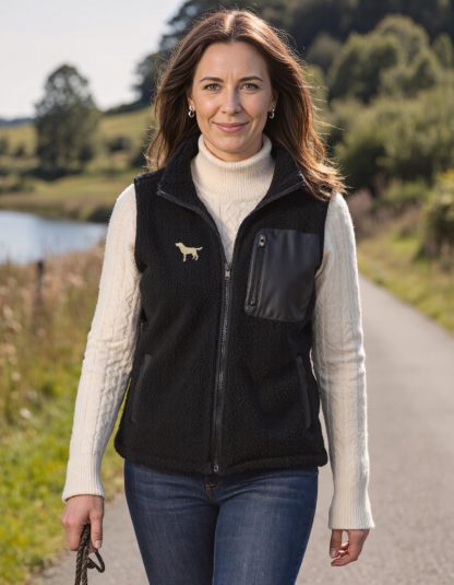 Golden Yellow Labrador Owner Gifts Embroidered Unisex Eco-Friendly Sherpa Fleece Body Warmer Gilet.
