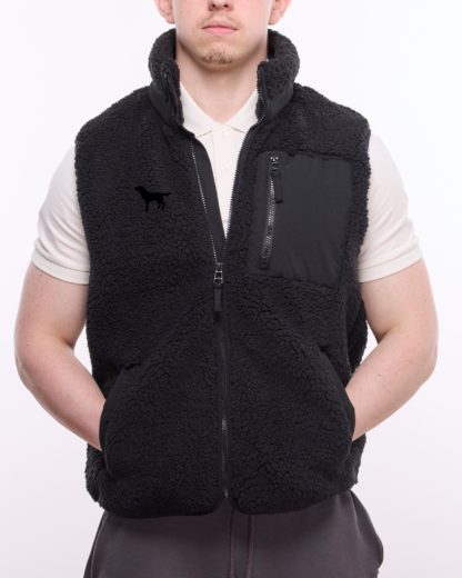 Black Labrador Owner Gifts Embroidered Unisex Eco-Friendly Sherpa Fleece Body Warmer Gilet. - Image 8