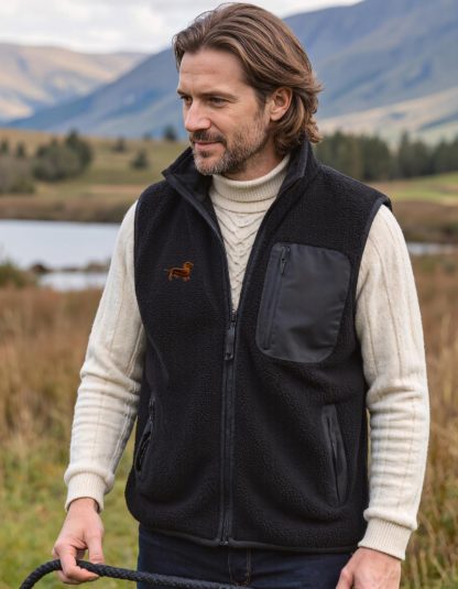 Dachshund Sausage Dog Owner Gifts Embroidered Unisex Eco-Friendly Sherpa Fleece Body Warmer Gilet. - Image 4