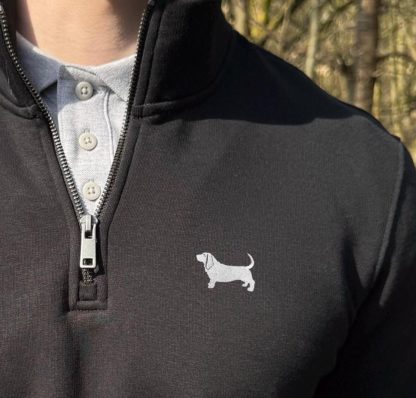 Basset Hound Gifts Embroidered Unisex Eco-Friendly 1/4 Zip High Neck Heavyweight Sweatshirt From The House Of Dog. - Image 4