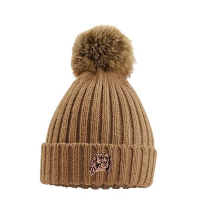 English springer spaniel owner gifts, super soft faux fur ski pom pom chunky knit embroidered unisex beanie from the house of dog - Image 2