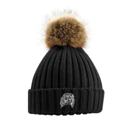 English springer spaniel owner gifts, super soft faux fur ski pom pom chunky knit embroidered unisex beanie from the house of dog - Image 3