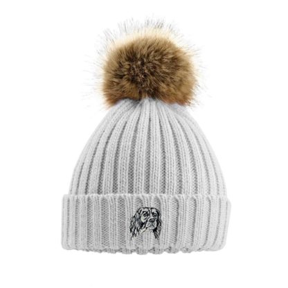 English springer spaniel owner gifts, super soft faux fur ski pom pom chunky knit embroidered unisex beanie from the house of dog - Image 4