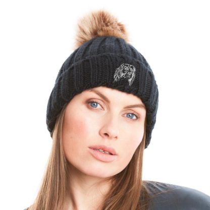 English springer spaniel owner gifts, super soft faux fur ski pom pom chunky knit embroidered unisex beanie from the house of dog - Image 9