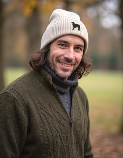 Borzoi Russian Wolfhound Owner Clothing Gifts.  Oversized Cuffed 'Eco Friendly' Beanie Ski Hat From The House Of Dog.