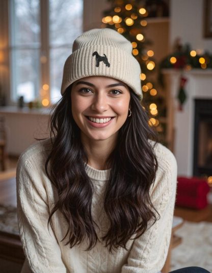 Airedale Terrier Owner Clothing Gifts.  Oversized Cuffed 'Eco Friendly' Beanie Ski Hat From The House Of Dog.