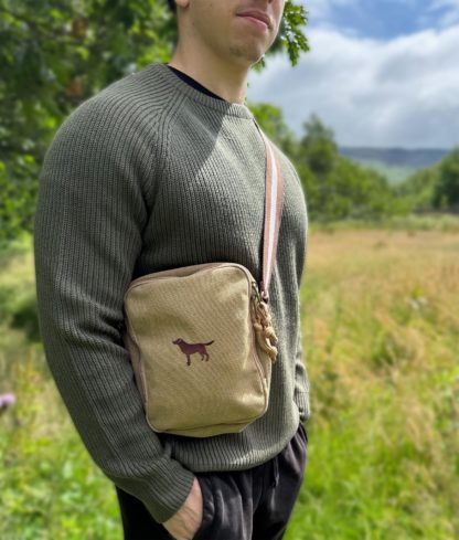 Chocolate Brown Labrador Retriever Embroidered Vintage Canvas Dog Walking Bag. A Unique Product From The House Of Dog.