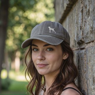 The House Of Dog: German Pointer Owner Gift. Distressed Vintage Washed 100% Heavyweight Brushed Cotton Embroidered Low Profile Baseball Cap