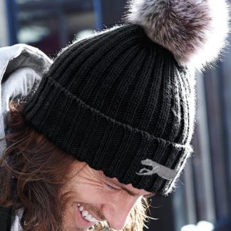Greyhound, Lurcher, Deerhound Owner Clothing Gifts, Faux Fur Pom Pom Chunky Knit Super Soft Unisex Embroidered Beanie.