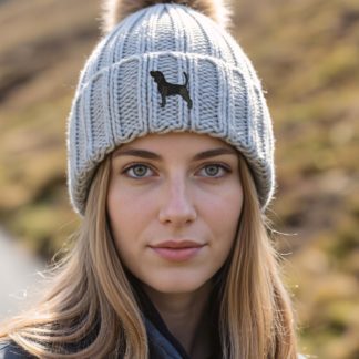 Beagle clothing gifts, faux fur pom pom chunky knit embroidered beanie from the house of dog.