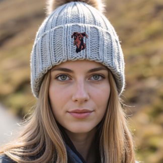 Dobermann Owner Clothing Gifts, Super Soft Faux Fur Pom Pom Chunky Knit Unisex Embroidered Beanie From The House Of Dog