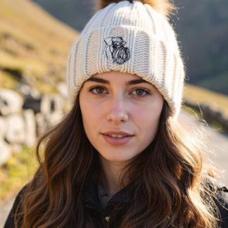 Schnauzer Owner Clothing Gifts, Faux Fur Pom Pom Super Soft Chunky Knit Embroidered Beanie From The House Of Dog.
