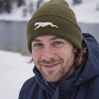 Greyhound Lurcher Sighthound Owner Gifts, Unisex Beanie Ski Hat With Embroidered Design From The House Of Dog.