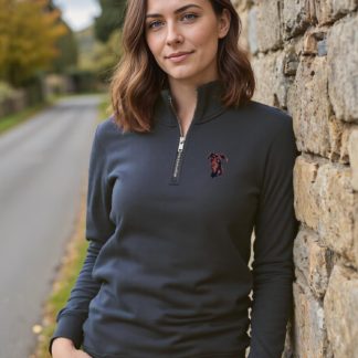 Dobermann Gifts Embroidered Unisex Eco-Friendly 1/4 Zip High Neck Heavyweight Sweatshirt From The House Of Dog.